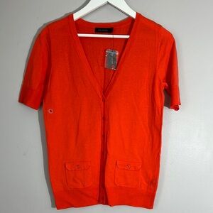 Cardigan Sweater Button Down Open Knit Short Sleeve Orange Size S NWT